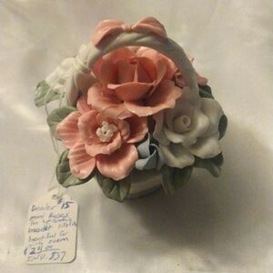 Vintage porcelain flower basket pink & white